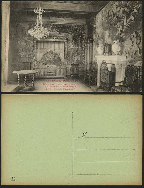 PAU Old Postcard Chateau Henri IV JEANNE d' ALBRET Room