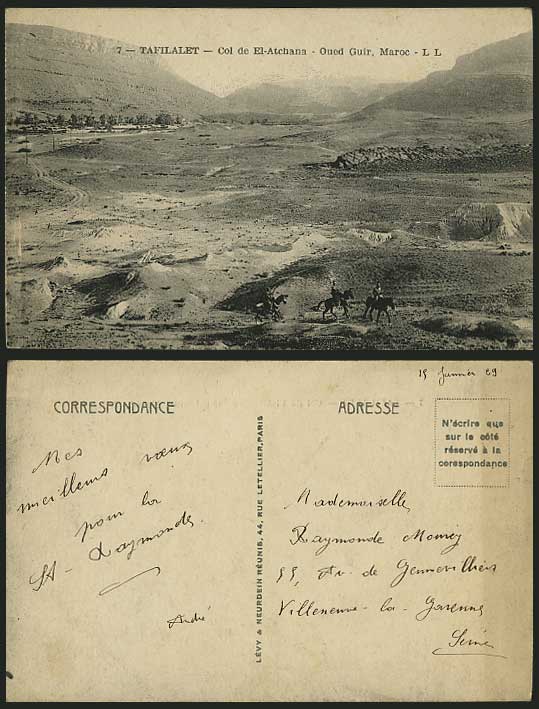 Morocco Maroc TAFILALET L.L. Old Postcard Col de El-Atchana Oued Guir