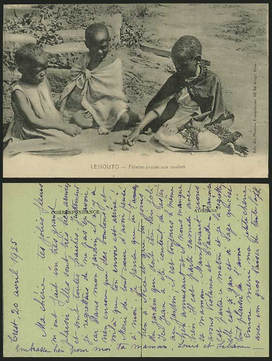 LESOTHO Lessouto 1925 Old Postcard 3 Native Girls Playing Osselets Ethnic Life