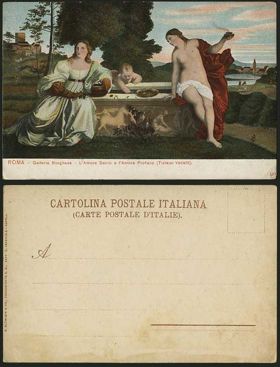 Tiziano Vecilli Old Postcard Roma Amore Sacro e Profano Galleria Borghese