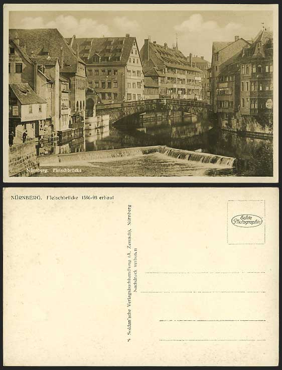NUREMBERG Old Real Photo Postcard Fleischbruecke BRIDGE