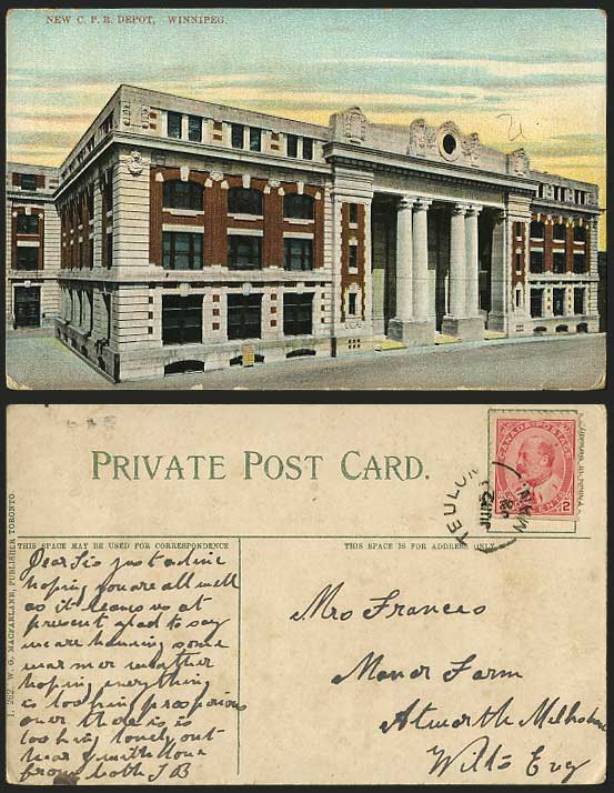 Canada 1908 Old Postcard WINNIPEG The New C.P.R. Depot