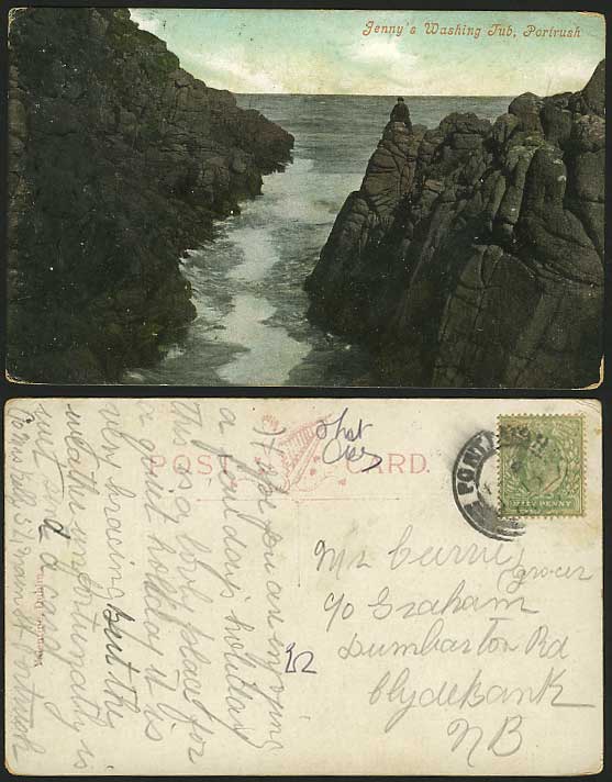 Antrim 1906 Old Postcard - Jenny's Washing Tub Portrush