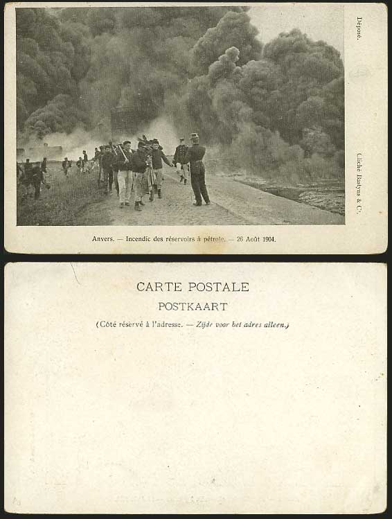 Belgium HOBOKEN Anvers OIL TANK FIRE Disaster 1904 Old Postcard Firefighters