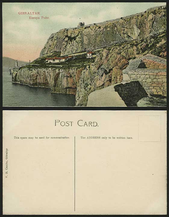 Gibraltar Old Colour Postcard Coast Lighthouse & EUROPA POINT