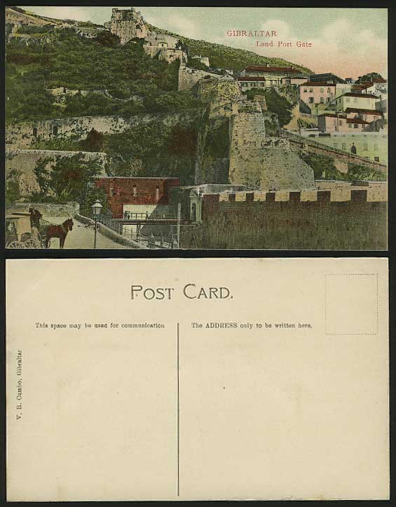 Gibraltar Old Postcard Horse Cart Bridge LAND PORT GATE