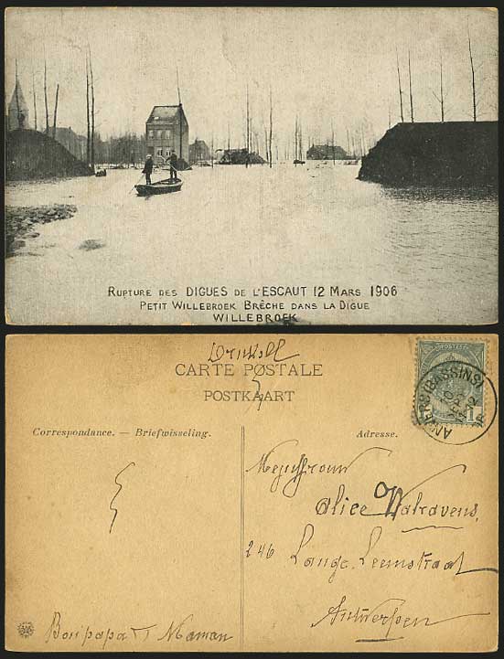 Belgium 1906 Old Postcard WILLEBROEK FLOOD - DAM BREACH