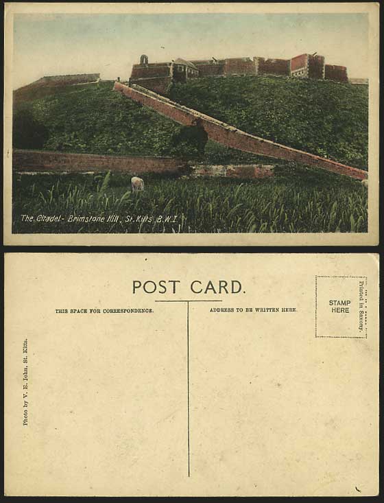 ST. KITTS Old Tinted Postcard Citadel - BRIMSTONE HILL