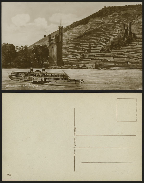 PADDLE STEAMER Mauseturm & Rhein EHRENFELS Old Postcard