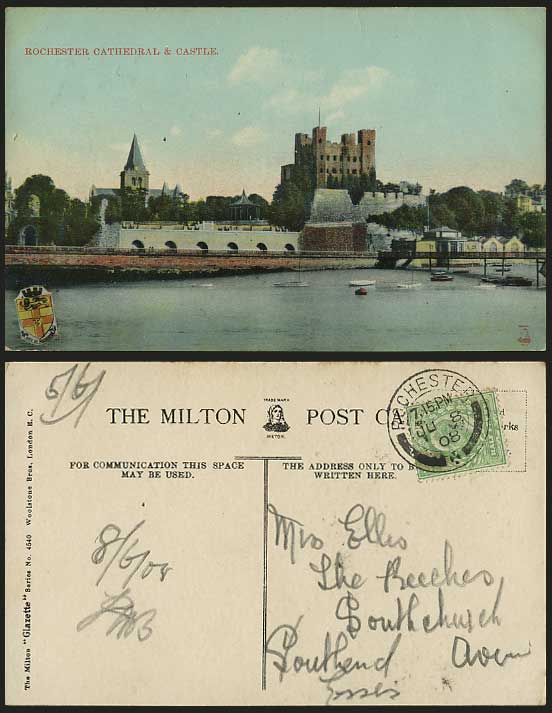 ROCHESTER CATHEDRAL & CASTLE 1908 Old Postcard - BRIDGE