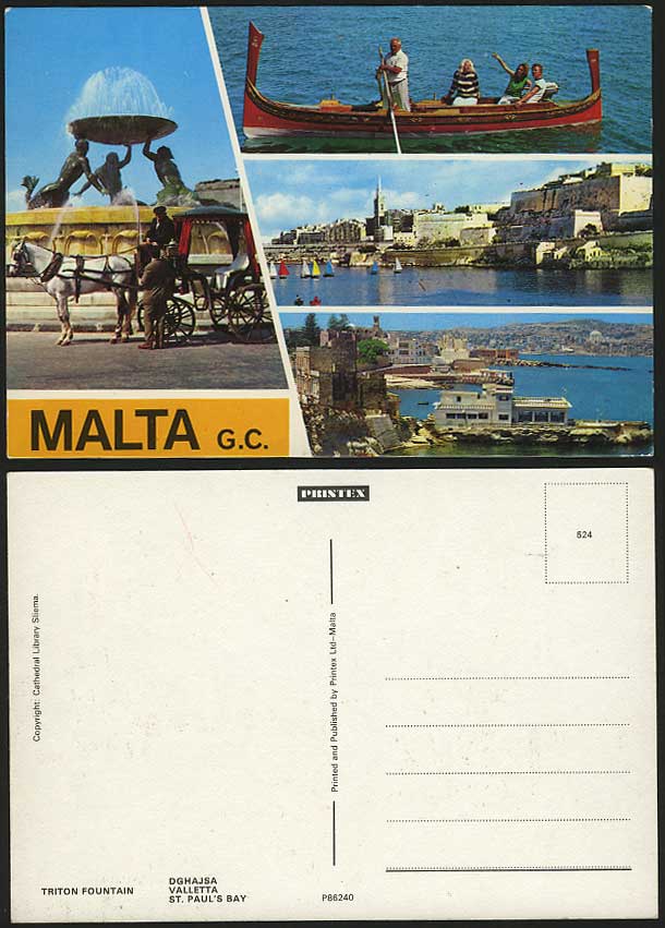 Malta G.C. Postcard Valletta St Paul's Bay DGHAISA BOAT