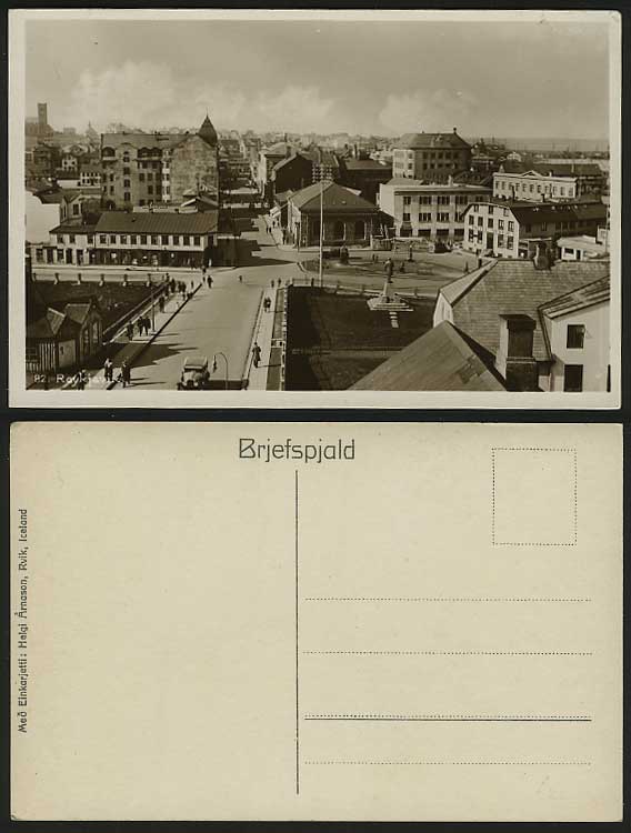 Iceland Old RP Postcard REYKJAVIK Austurstraeti & HOTEL