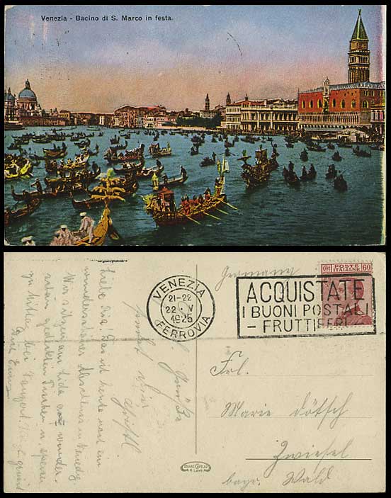 VENICE Venezia 1925 Old Postcard Boats S MARCO FESTIVAL for Sale