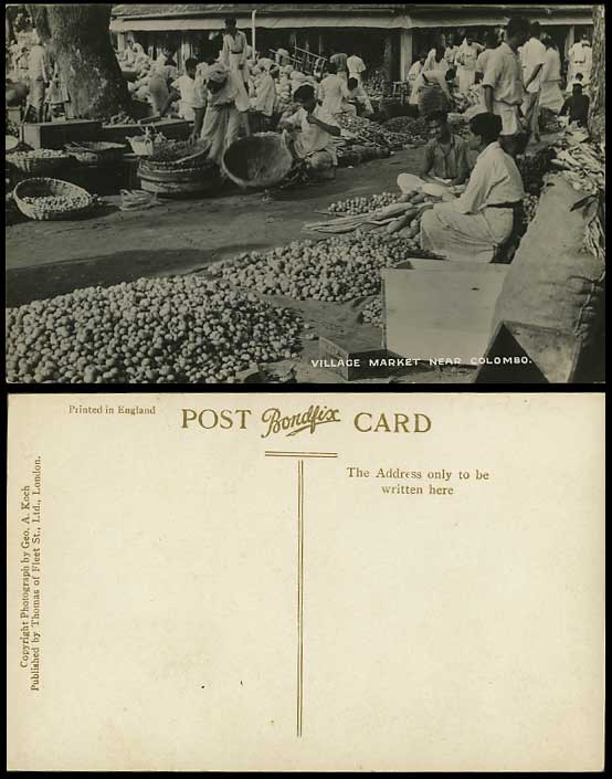 Ceylon Old RP Postcard Native VILLAGE MARKET nr COLOMBO