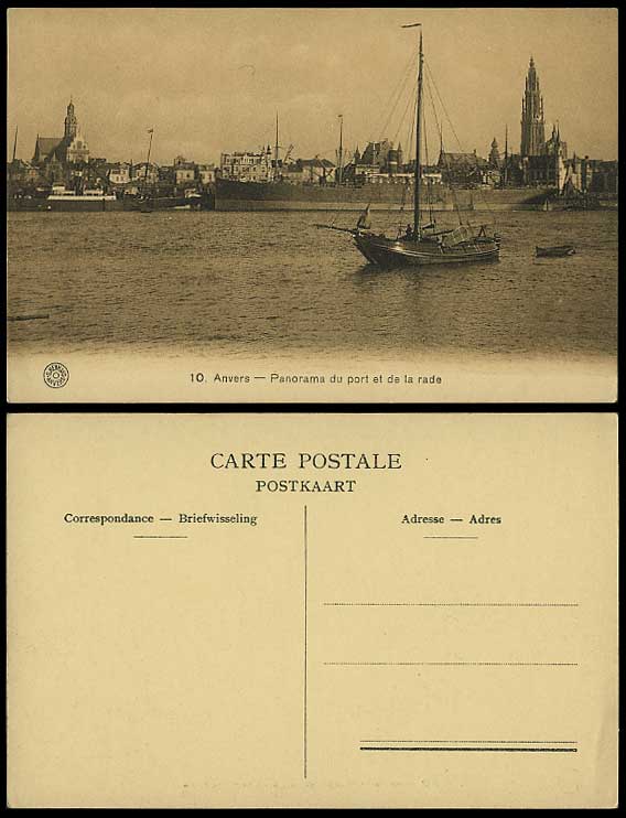 Anvers Old Postcard Harbour Steam Ships Boats PANORAMA