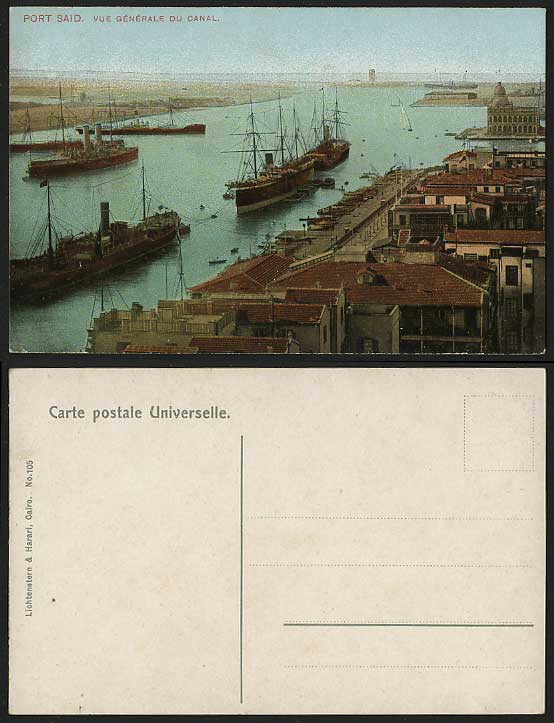 Egypt Old Colour Postcard Port Said General View CANAL Steam Ships Vue Generale