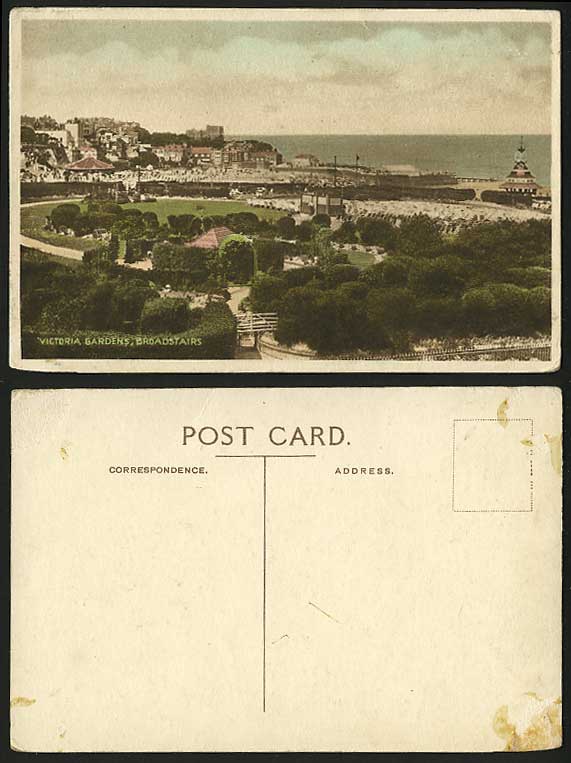 Broadstairs Old Hand Tinted Postcard - VICTORIA GARDENS