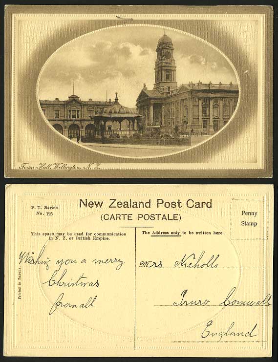 New Zealand Old Postcard Wellington TOWN HALL Bandstand