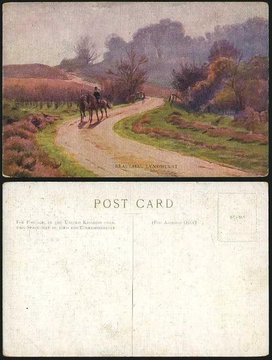 BEAULIEU LYNDHURST - Horse Rider Art Drawn Old Postcard
