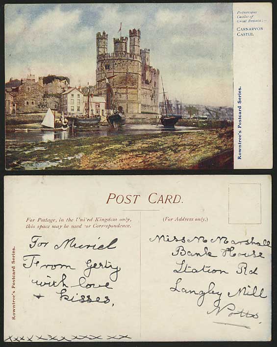 CARNARVON CASTLE Old Art Postcard Sailing Boats & River
