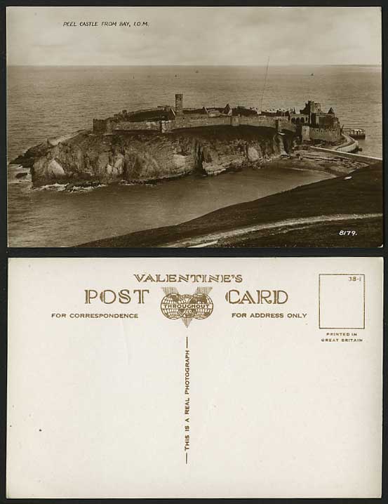 Isle of Man Old RP Postcard PEEL CASTLE from BAY Castle