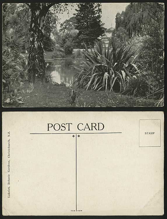 N.Z. Christchurch Old Postcard LAKELET Botanic Gardens