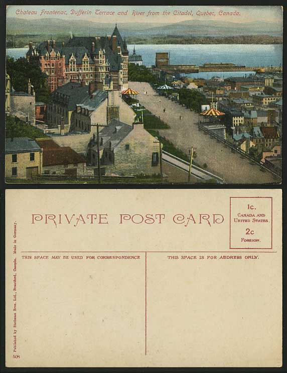 Chateau Frontenac Dufferin Terrace & River Old Postcard