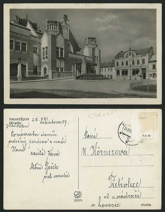 Czechoslovakia Old R.P. Postcard Prostejov Divadlo Gdns