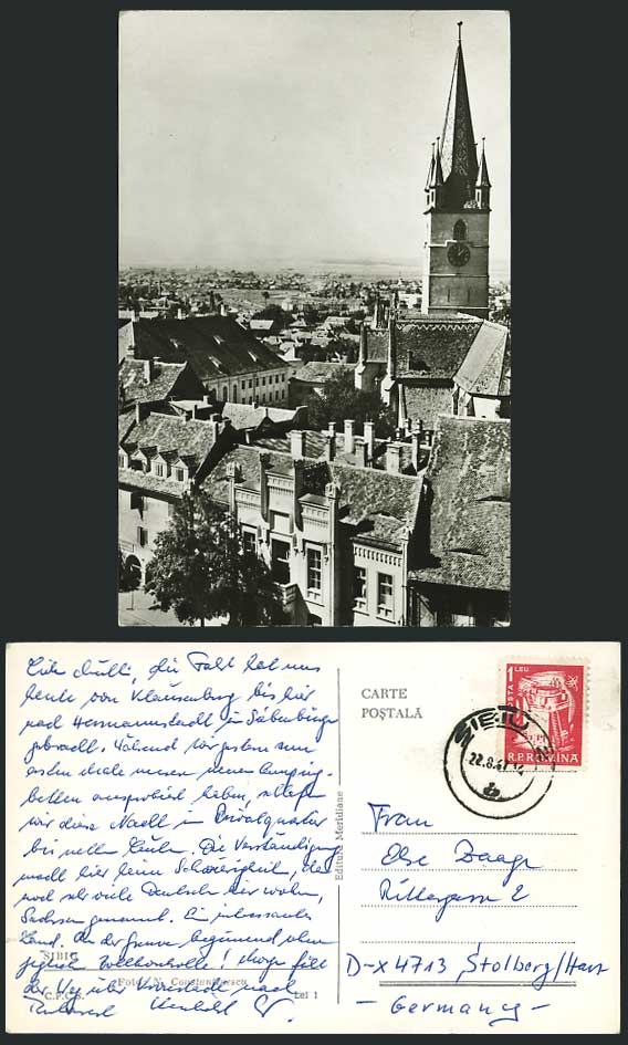 Romania 1967 Old RP Postcard SIBIU Panorama Clock Tower