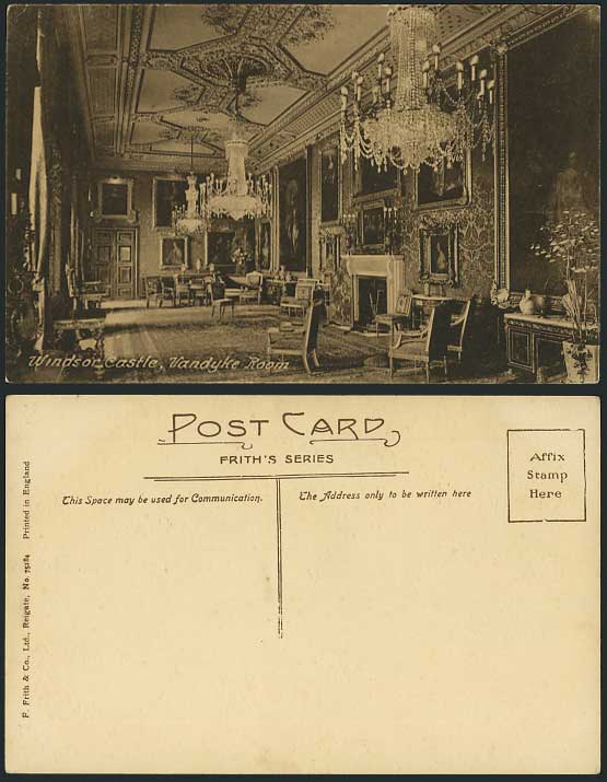 WINDSOR CASTLE Berks Old Postcard VANDYKE ROOM Interior