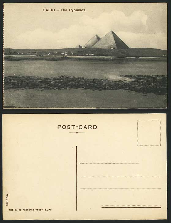 Egypt Old Postcard CAIRO - The Three PYRAMIDS Panorama The Cairo Postcard Trust