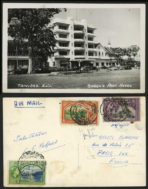 Trinidad 1c 8c 12c 1955 Old Postcard Queen's Park Hotel