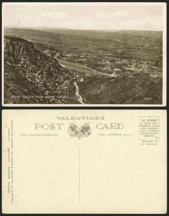 Yorkshire Old Postcard - ROCKY VALLEY from above ILKLEY