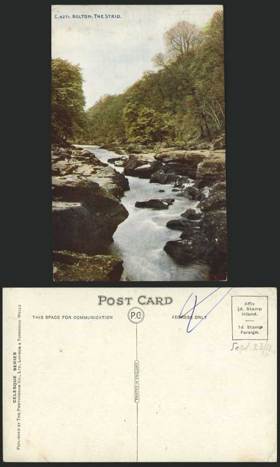Yorkshire 1911 Old Postcard THE STRID BOLTON Rock River