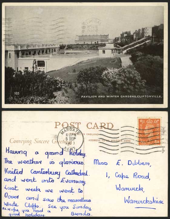Cliftonville 1950 Old Postcard Pavilion, Winter Gardens
