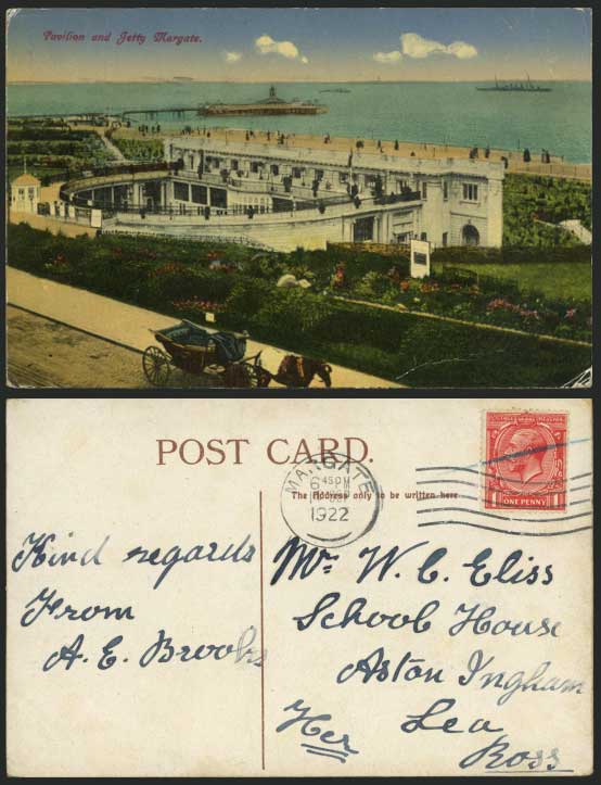 MARGATE 1922 Old Postcard PAVILION JETTY Horse Carriage