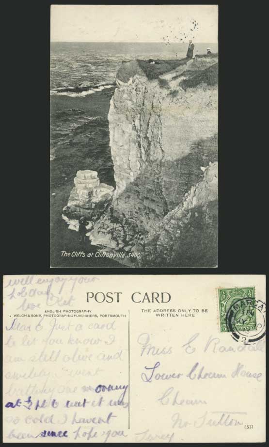 Cliffs at Cliftonville Rocks Seaside 1913 Old Postcard