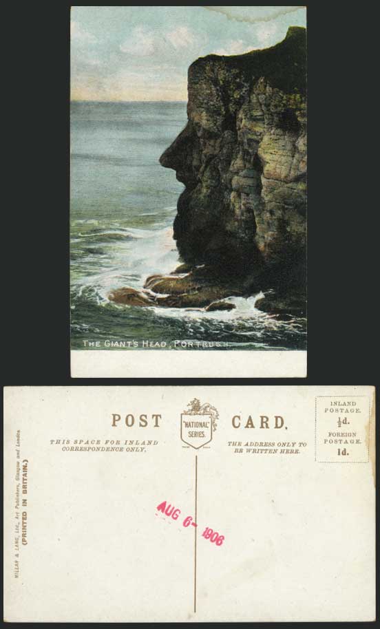 Co. Antrim 1906 Old Postcard PORTRUSH Giant's Head Rock