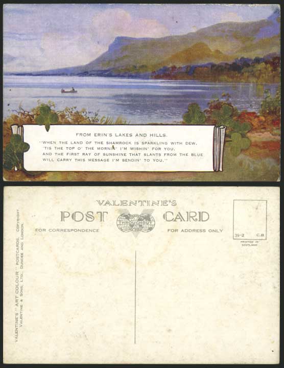 Ireland Old Artist Drawn Postcard ERIN'S LAKES & HILLS