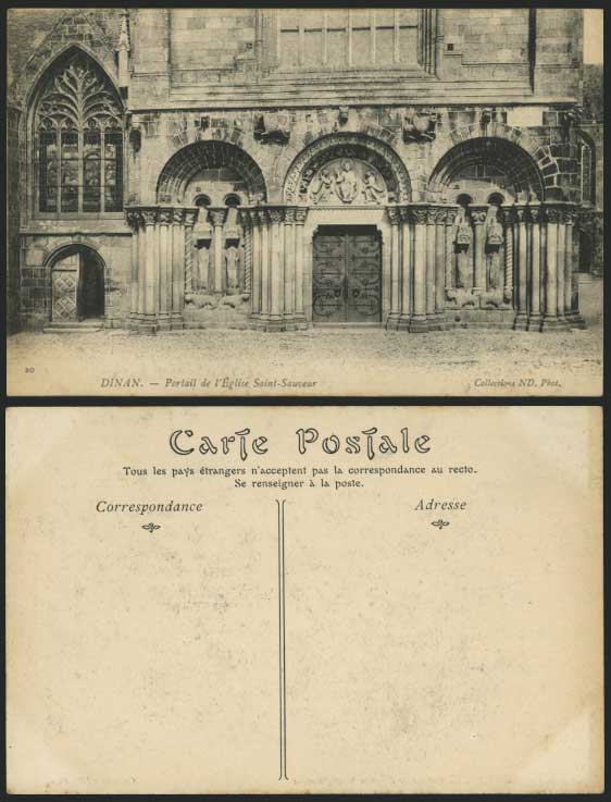 DINAN Old Postcard Church Portail Eglise Saint-Sauveur
