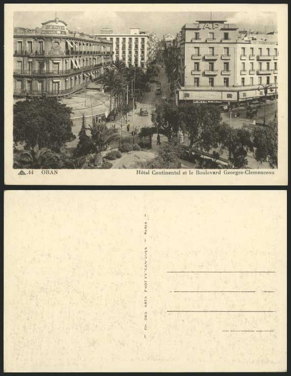 Algeria ORAN Old Postcard Hotel Continental Boulevard Georges-Clemenceau Street