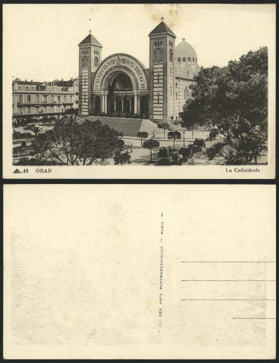 Algeria Old Postcard ORAN Cathedrale Cathedral & Street