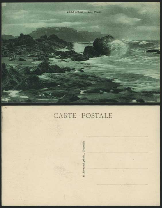 GRANVILLE Old Postcard - Rough Sea & Rocks - Les Reclfs