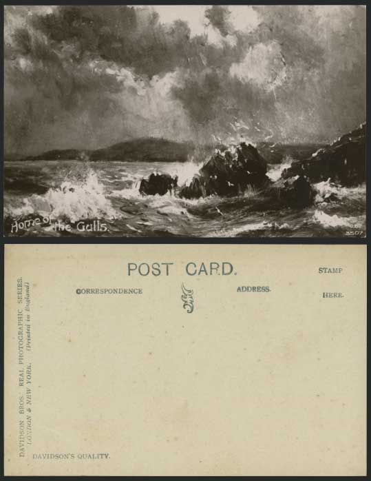Home of the Gulls - ROUGH SEA Artist Drawn Old Postcard