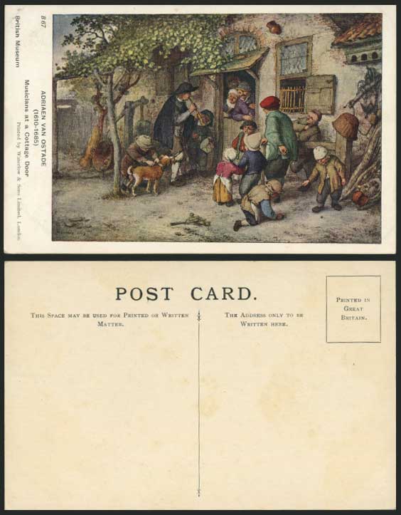 Adriaen van Ostade Musicians, Cottage Door Old Postcard