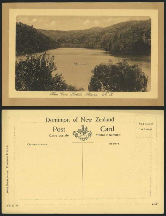 New Zealand Old Embossed Postcard HAM COVE Rotoiti Lake, Rotorua Panorama, sepia
