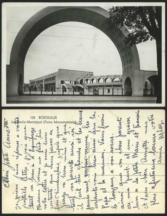 BORDEAUX Old Postcard Stade Municipal STADIUM Arch Gate