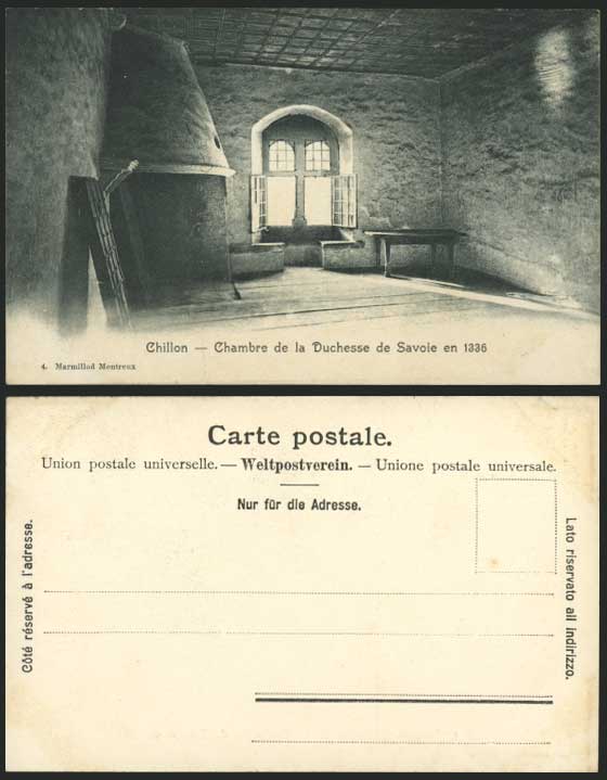 Swiss Old Postcard CHATEAU de CHILLON Duchess Room 1336