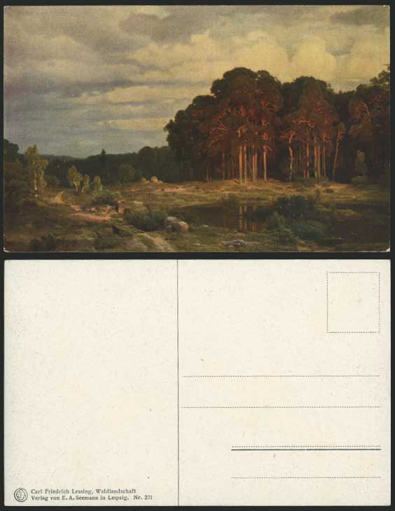 Carl Friedrich Lessing, Waldlandschaft Old Postcard Art Artist Drawn Forest Tree