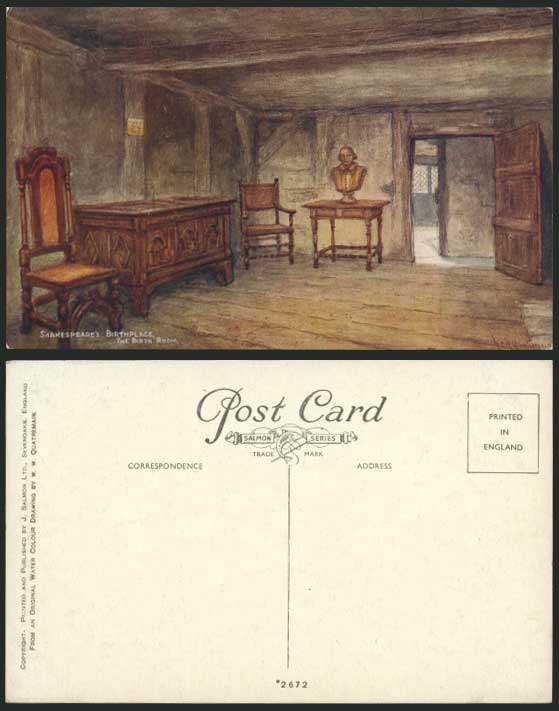 Shakespeare's Birthplace Birth Room Old Artist Postcard